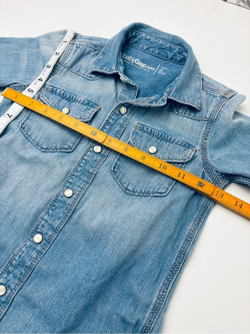 Baby GAP 100% Cotton Light Wash Denim Western Snap Button Long Sleeve Shirt Sz 5